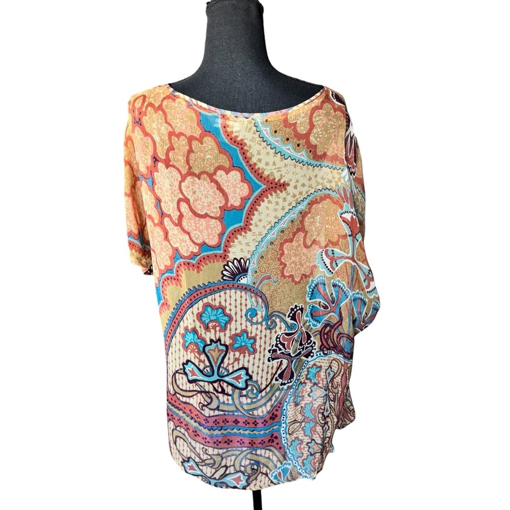 Tommy Bahama 100% Silk Paisley Tunic Top M Boho Resort Coastal Luxe F76 - Picture 3 of 7